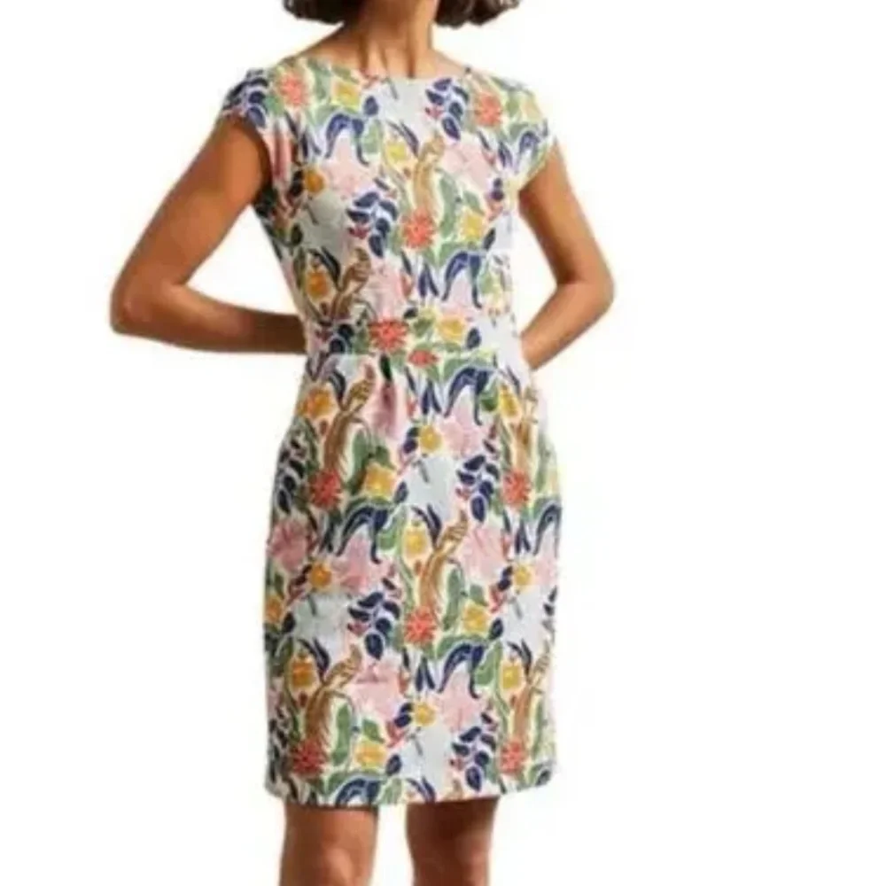Boden Florrie Tropical Bird Floral Jersey Dress Cap Sleeve Pocket Stretch 16/18R - Picture 2 of 15